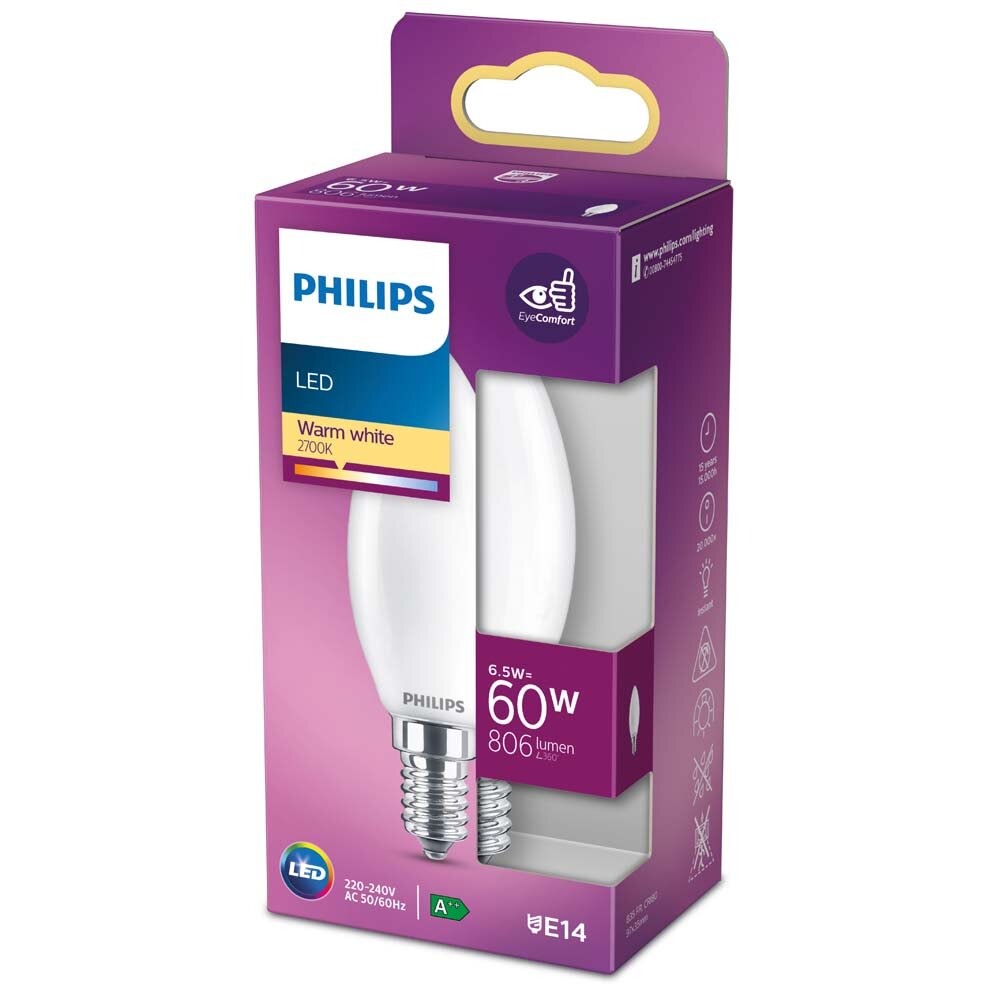 Philips Classic LED-Lampe E14 B35 6,5W 2.700K matt günstig online kaufen