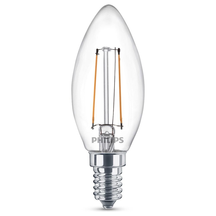 Philips LED Filament Lampe ersetzt 25W E14 Kerze - B35 2W 250lm 2700K Einerpack