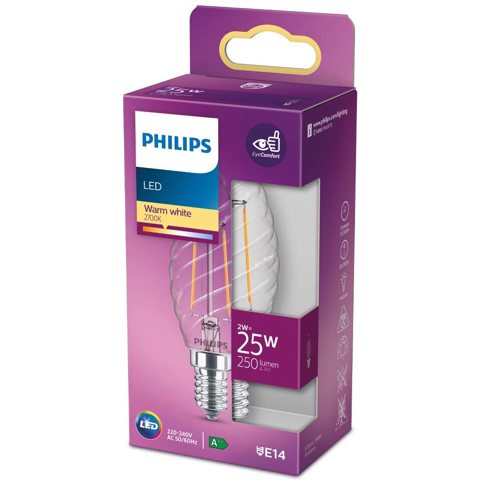 Philips LED Filament Lampe ersetzt 25W E14 Kerze - ST35 2W 250lm 2700K Eine günstig online kaufen