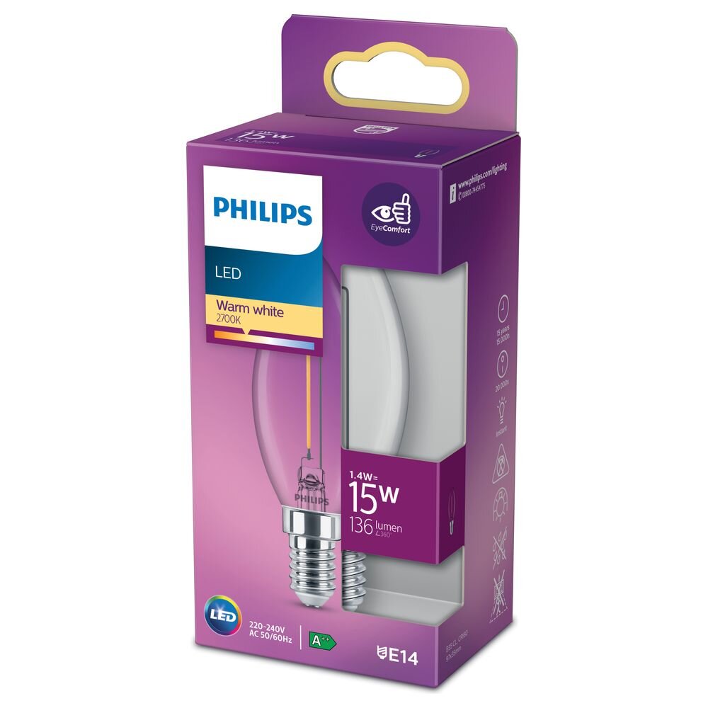 Philips LED Filament Lampe ersetzt 15W E14 Kerze - B35 1,4W 136lm 2700K Ein günstig online kaufen