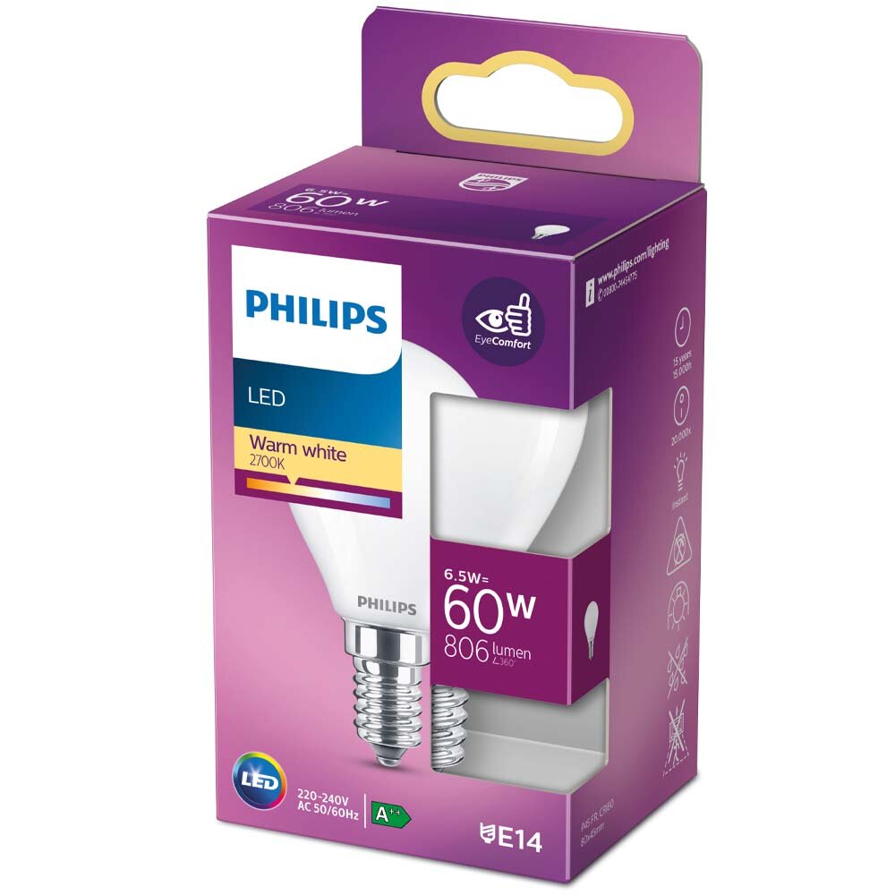 Philips LED-Leuchtmittel E14 Tropfenform 6,5 W 806 lm 8 x 4,5 cm (H x Ø) günstig online kaufen
