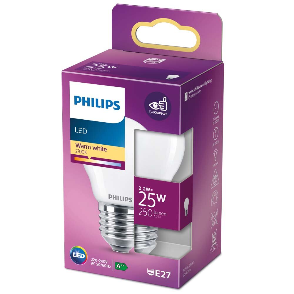Philips LED-Leuchtmittel E27 Tropfenform 2,2 W 250 lm 8 x 4,5 cm (H x Ø) günstig online kaufen