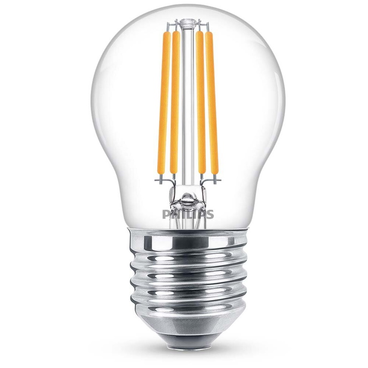Philips LED Lampe ersetzt 60W, E27 Tropfenform P45, klar, warmweiß, 806 Lumen, nicht dimmbar