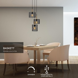 Pendelleuchte Basket aus Stahl in Schwarz und hellem Holz...