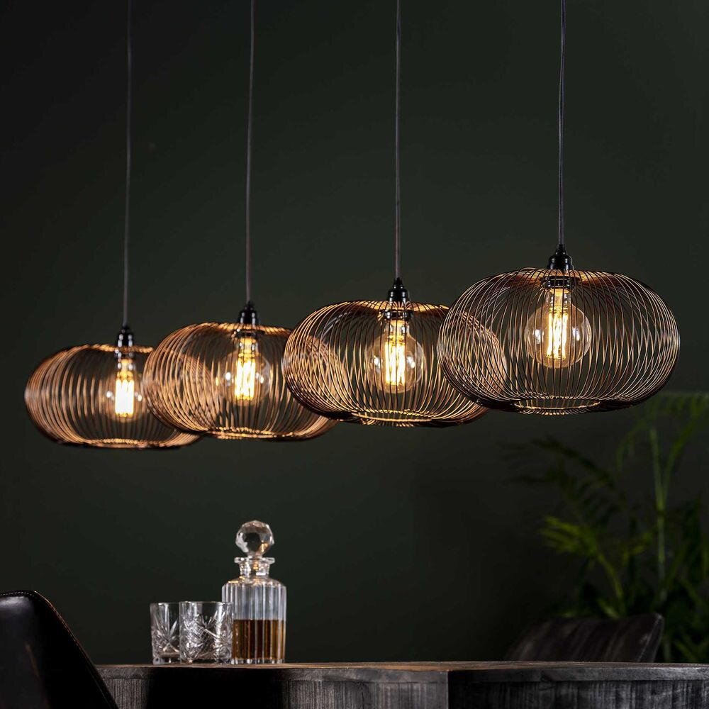 Famlights Nadine Hänge- & Pendellampe & Hängeleuchte Esszimmer Wohnzimmer Industriell Schwarz Metall E27 4-flammig