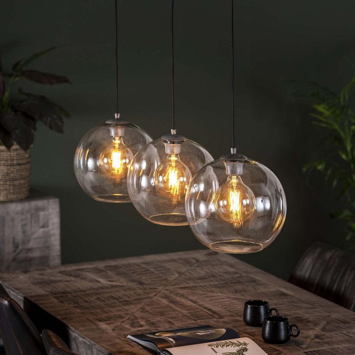 famlights | Pendelleuchte Evelyn in Altsilber und Transparent E27 3-flammig