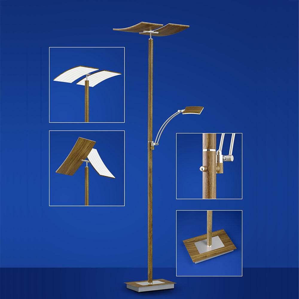 LED Stehleuchte Duo in Natur-dunkel und Nickel-matt 30W 3000lm