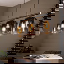 famlights | Pendelleuchte Corin in Schwarz-transparent und Altsilber E27 3-flammig verbunden