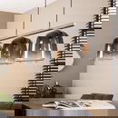 famlights | Pendelleuchte Corin in Schwarz-transparent und Altsilber E27 3-flammig verbunden