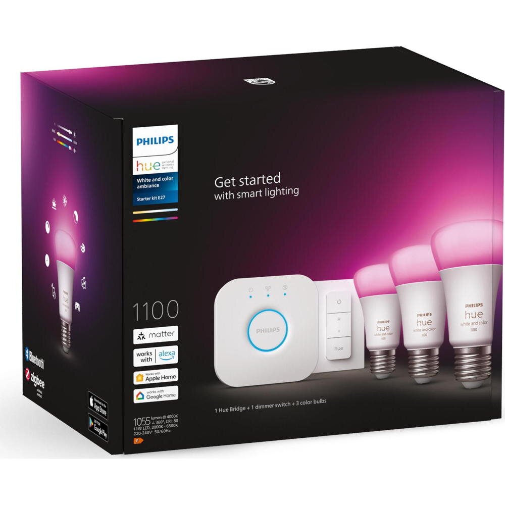 Philips Hue Bluetooth White & Color Ambiance LED E27 75W 1100lm Dreierpack günstig online kaufen