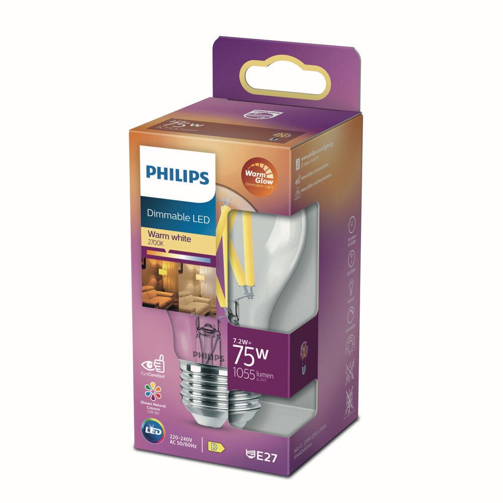 Philips LED Filament Lampe ersetzt 75W E27 Birne - A60 7,9W 1080lm 2200-270 günstig online kaufen