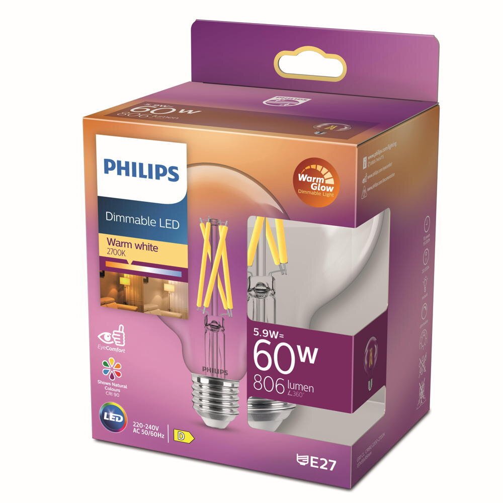 Philips LED Filament Lampe E27 Globe - G93 6W 810lm 2200-2700K dimmbar Eine günstig online kaufen