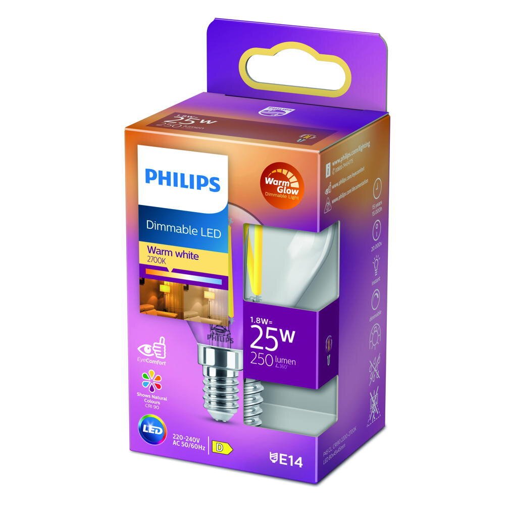 Philips LED Filament Lampe E14 Tropfen - P45 2W 270lm 2200-2700K dimmbar Ei günstig online kaufen