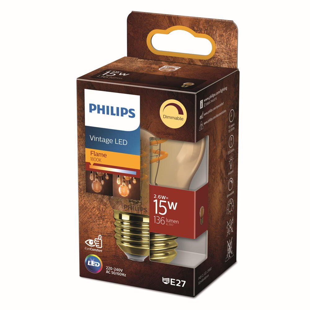 Philips Vintage LED Filament Lampe ersetzt 15W E27 Tropfen - P45 3,5W 136lm günstig online kaufen