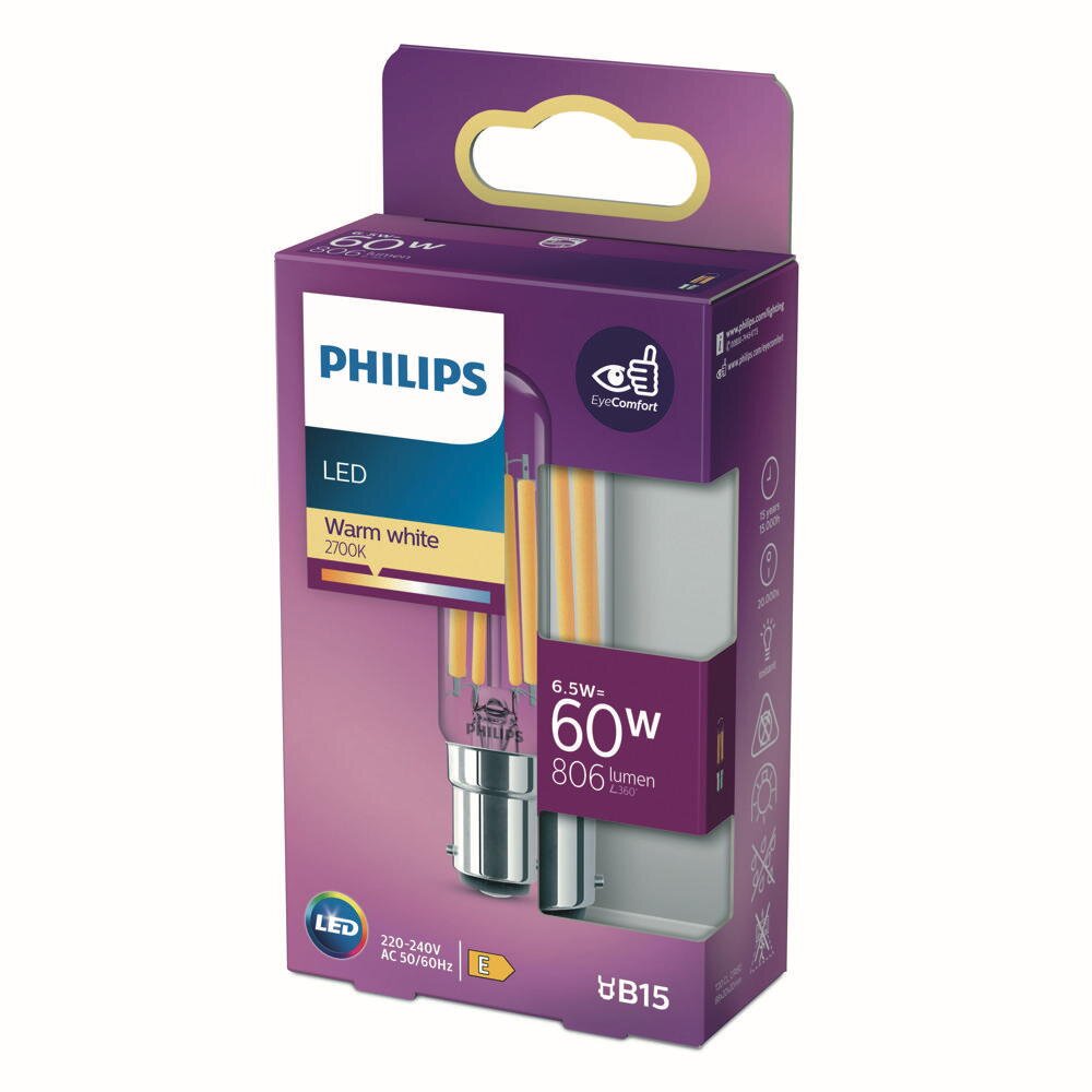 Philips LED Filament Lampe ersetzt 60W E27 Kolben 6,5W 806lm 2700K Einerpac günstig online kaufen