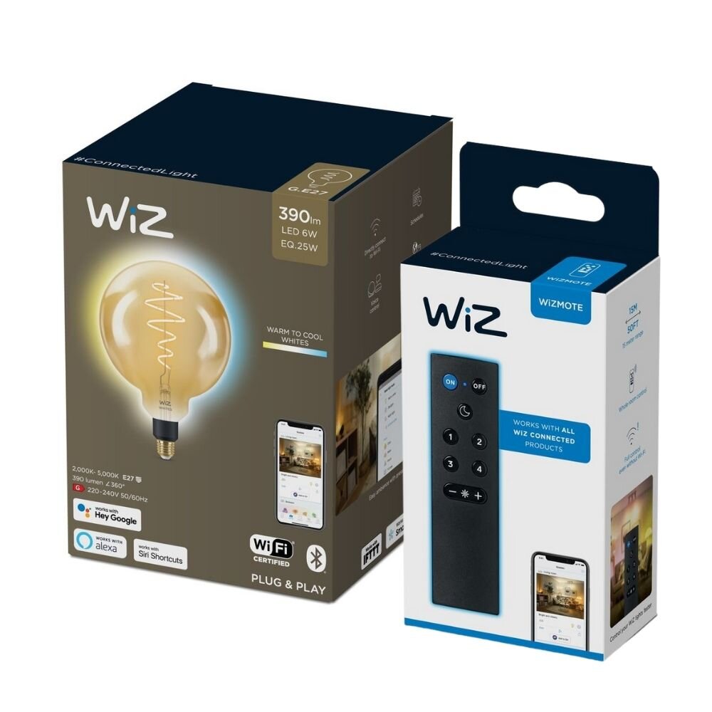 WiZ LED Smart Leuchtmittel in Amber E27 G200 6W 390lm + Fernbedienung günstig online kaufen