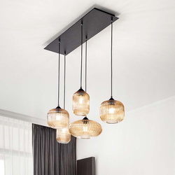 Pendelleuchte Gillis in Amber und Schwarz E27 3-flammig...