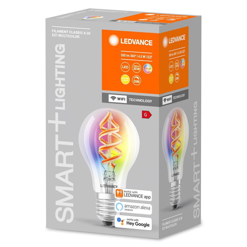 SMART+ WLAN LED Filament Lampe E27 Birne - A60 4,5W 300lm RGBW dimmbar Eine günstig online kaufen