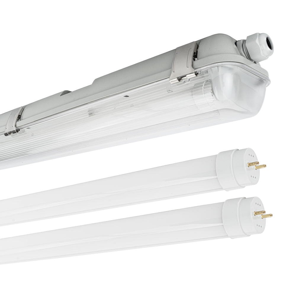 LED Feuchtraum Wannenleuchte Mason in Transparent und Grau 2x 18W 3600lm G13 2-flammig IP65