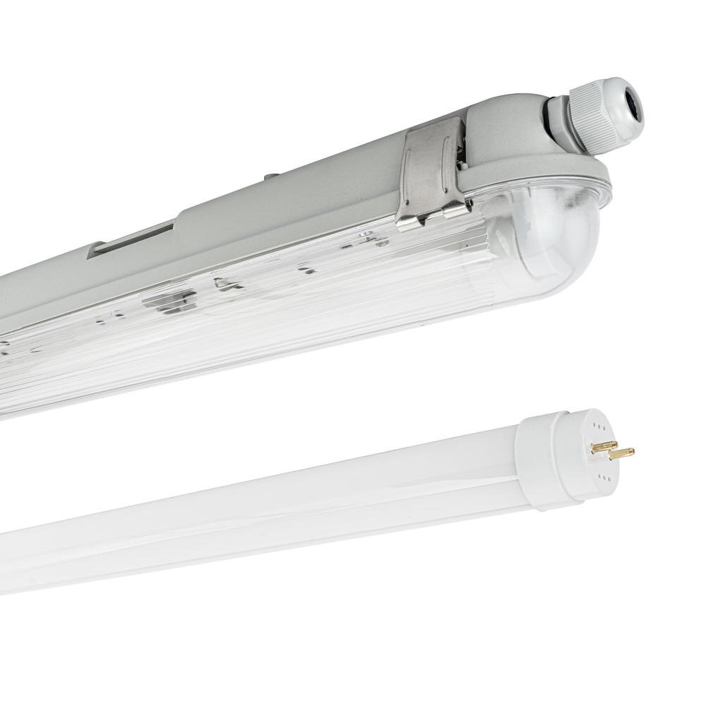 LED Feuchtraum Wannenleuchte Mason in Transparent und Grau 22W 2200lm G13 IP65 1-flammig