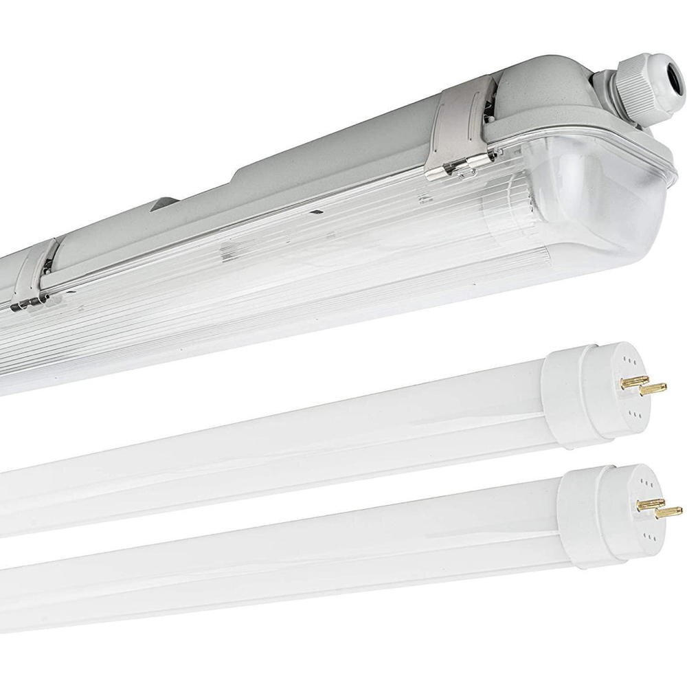 LED Feuchtraum Wannenleuchte Mason in Transparent und Grau 2x 22W 4400lm G13 2-flammig IP65