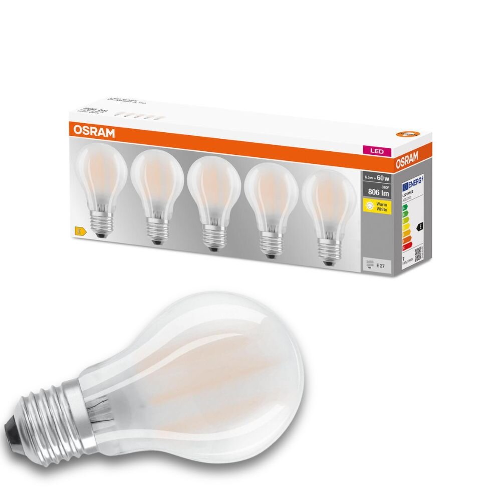 Osram LED Leuchtmittel Base Classic A 60 E 27 - 7 W, Filament, matt, 5er Pack