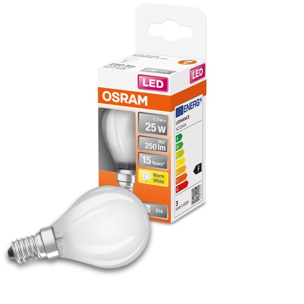 Osram LED Leuchtmittel Retrofit CLP 25 E 14, 2,5 W, Tropfenform, warmweiß, Filament