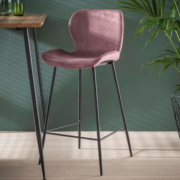 RINGO-Living Samt Barstuhl Keanu in Rosa und Schwarz-matt