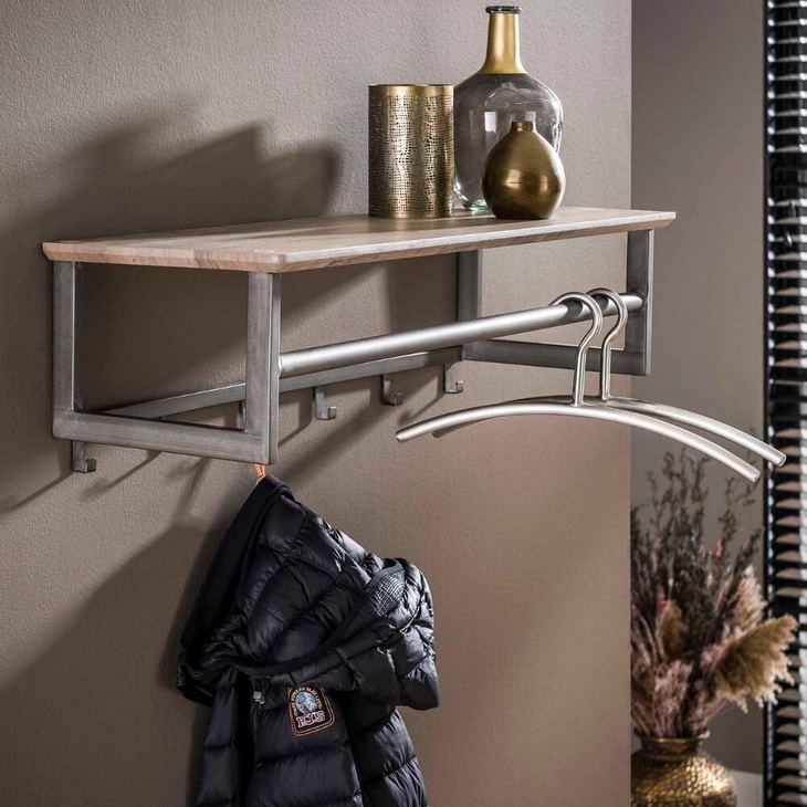 RINGO-Living Massivholz Garderobe Amal in Natur-dunkel und Silber-matt