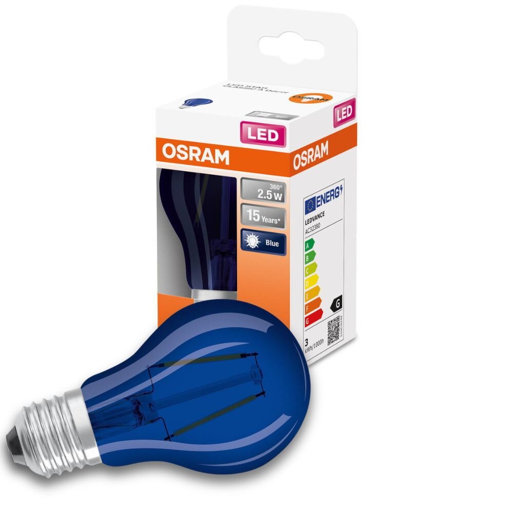 Osram LED Lampe ersetzt 4W E27 Birne - A60 in Blau 2,5W 45lm 9000K 4er Pack günstig online kaufen