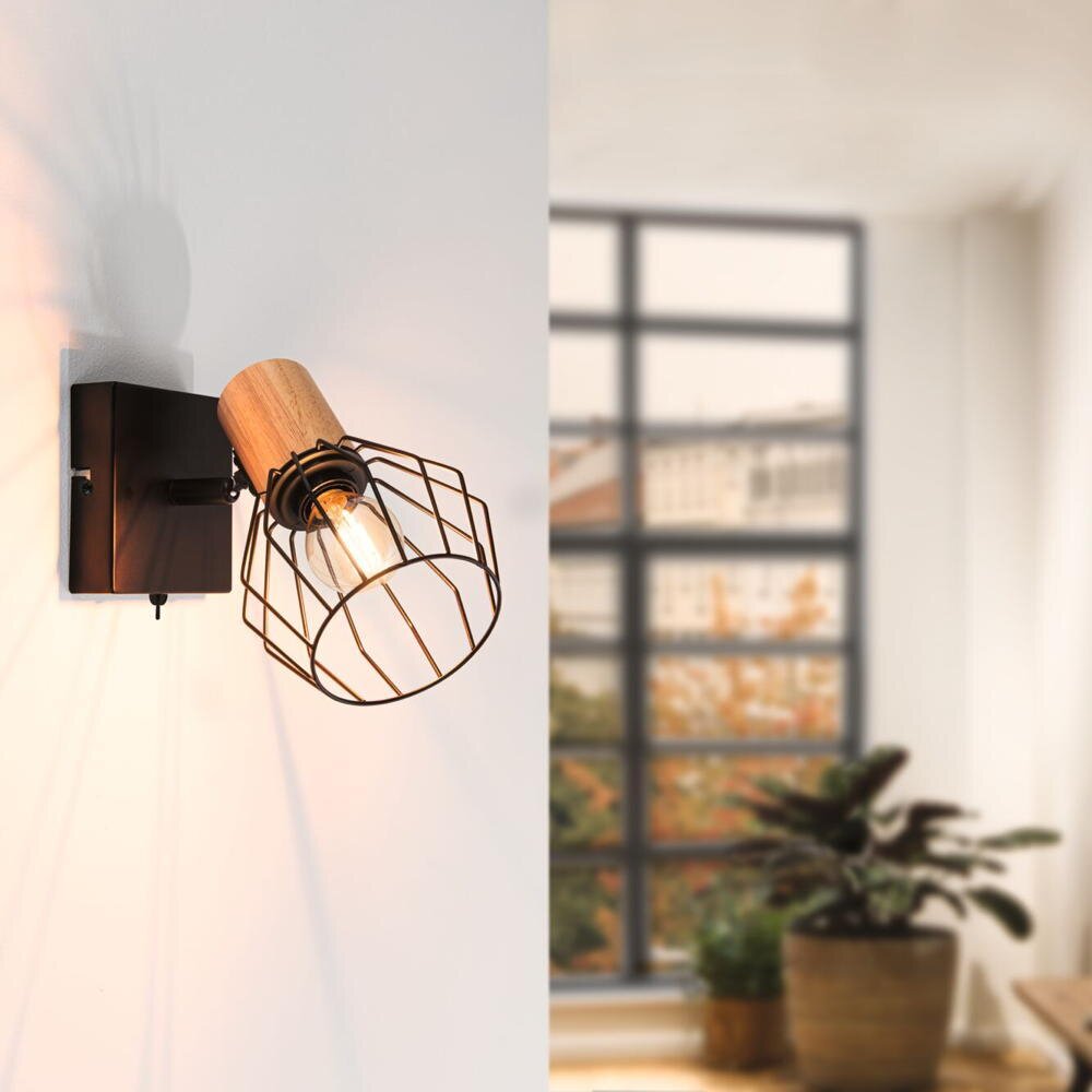 Paulmann Lanka Wandleuchte, Wandlampe & Wandlichter Wohnzimmer Esszimmer Flur Industriell Schwarz Holz E14 1-flammig