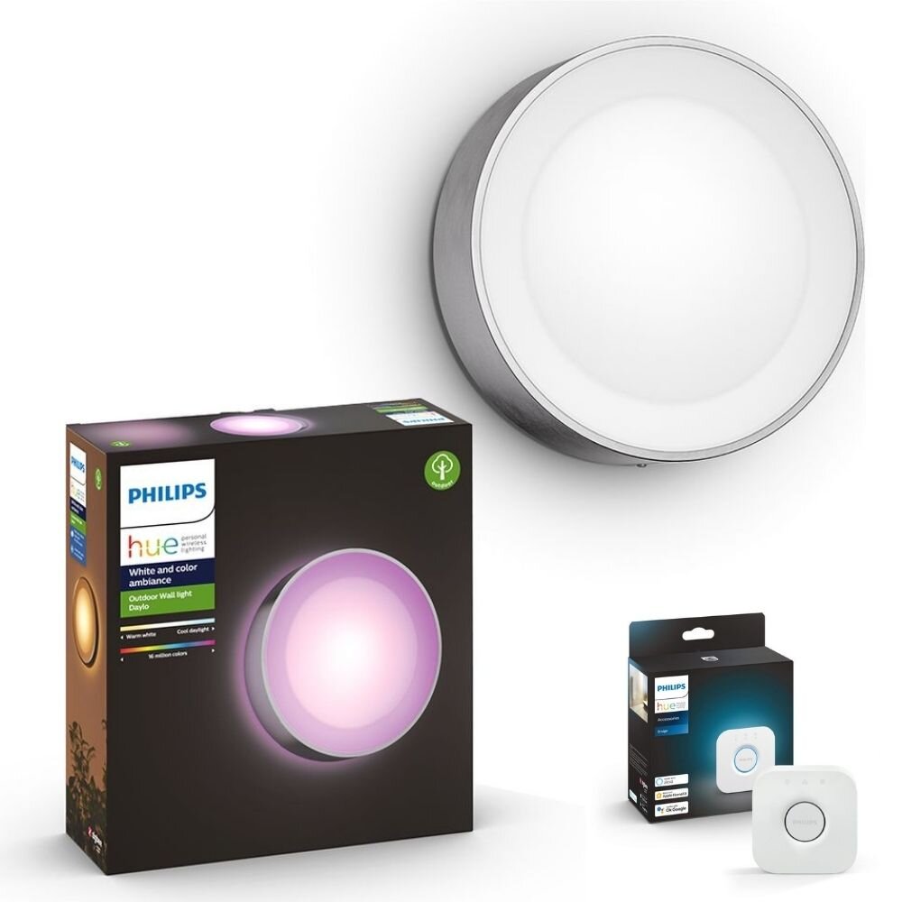 Philips Hue White & Color Ambiance Daylo - Wandleuchte, silber inkl. Bridge günstig online kaufen