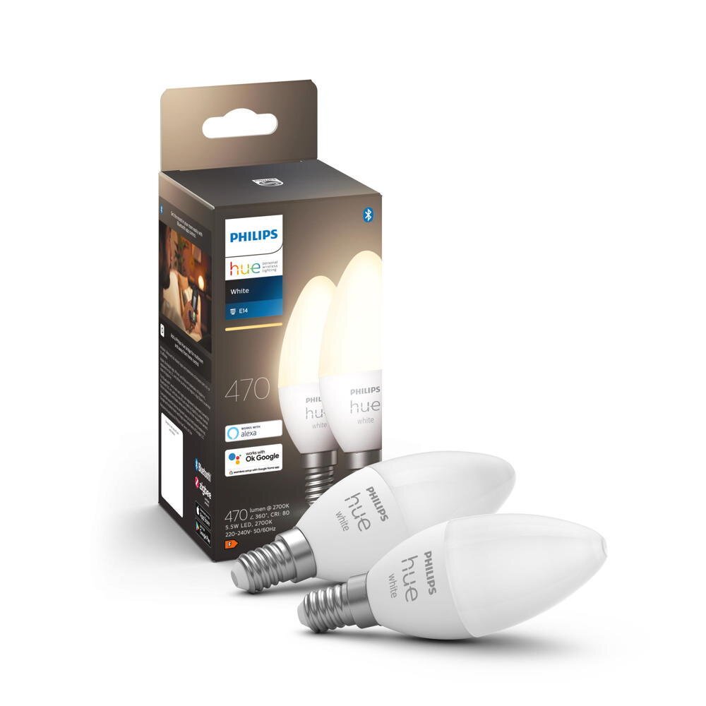 Philips Hue Bluetooth White LED E14 Kerze - B39 5,5W 470lm Doppelpack inkl. günstig online kaufen