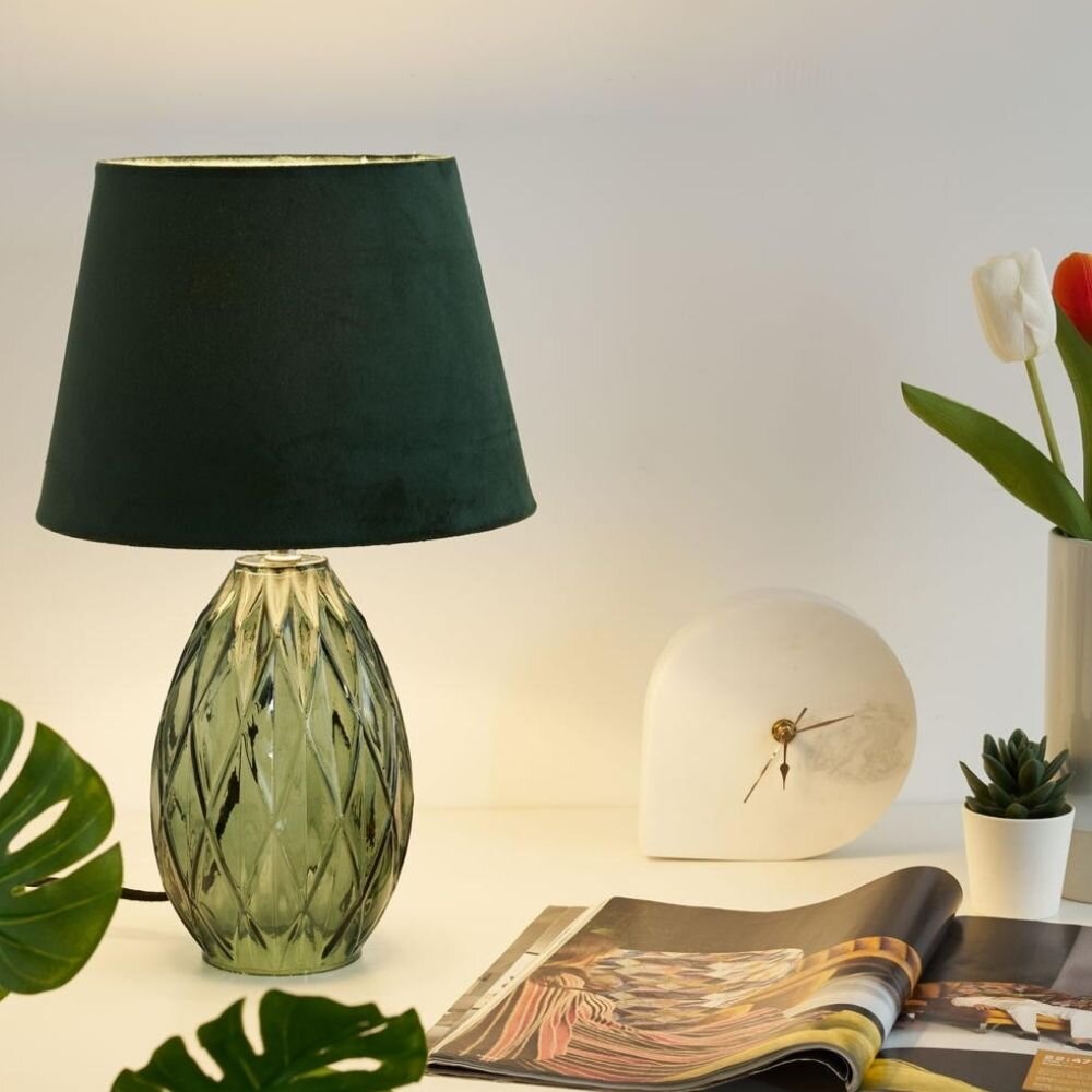 Pauleen Tischleuchte Crystal Velvet, Grün, Glas, Samt