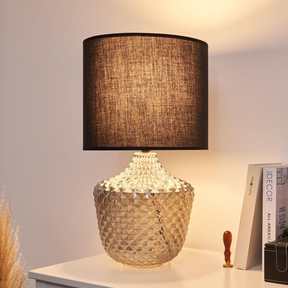 Pauleen Tischleuchte Brilliant Jewel, Stoffschirm, Rauchglas Schwarz