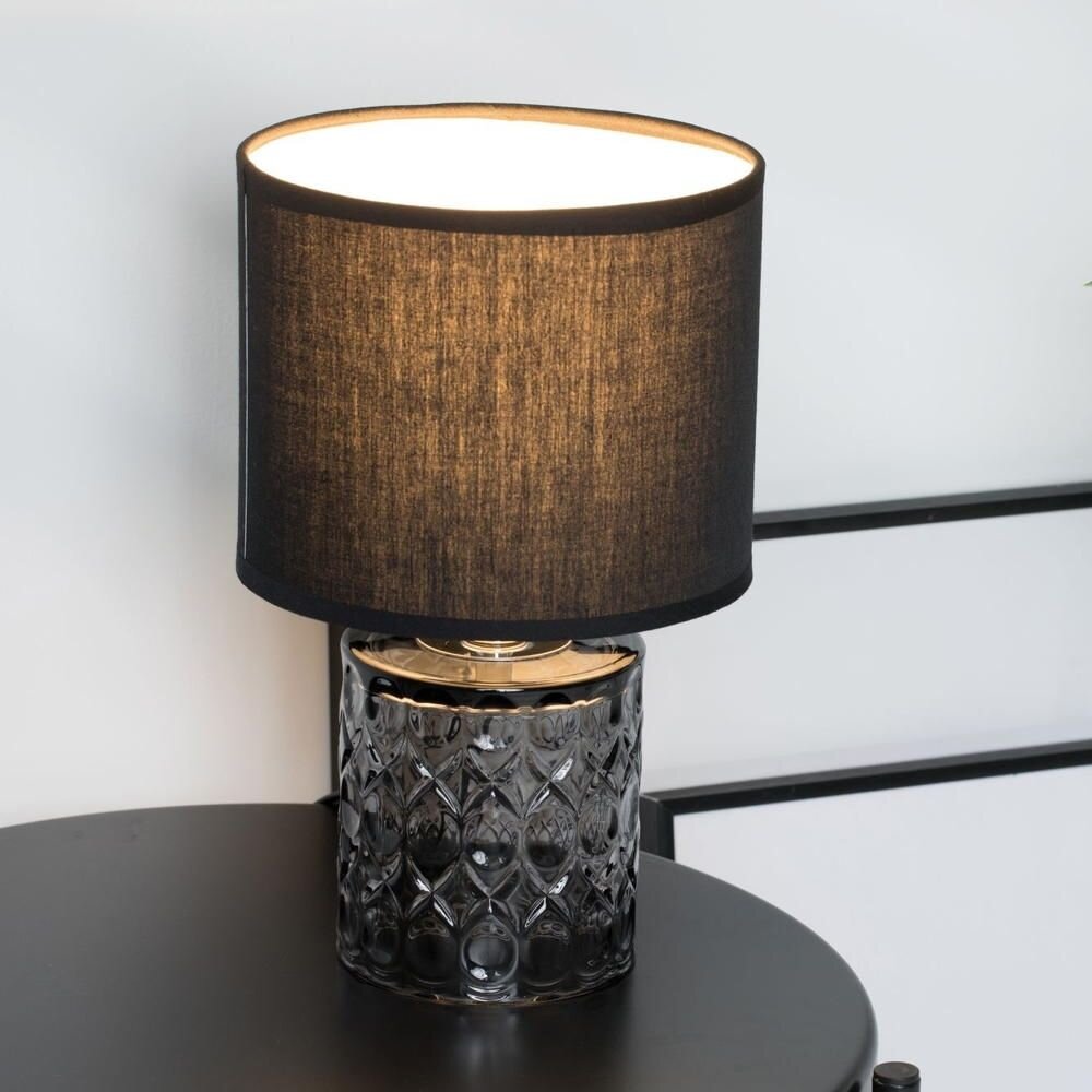 Pauleen Tischleuchte Crystal Glow, Stoffschirm, Schwarz, Grau, Glas