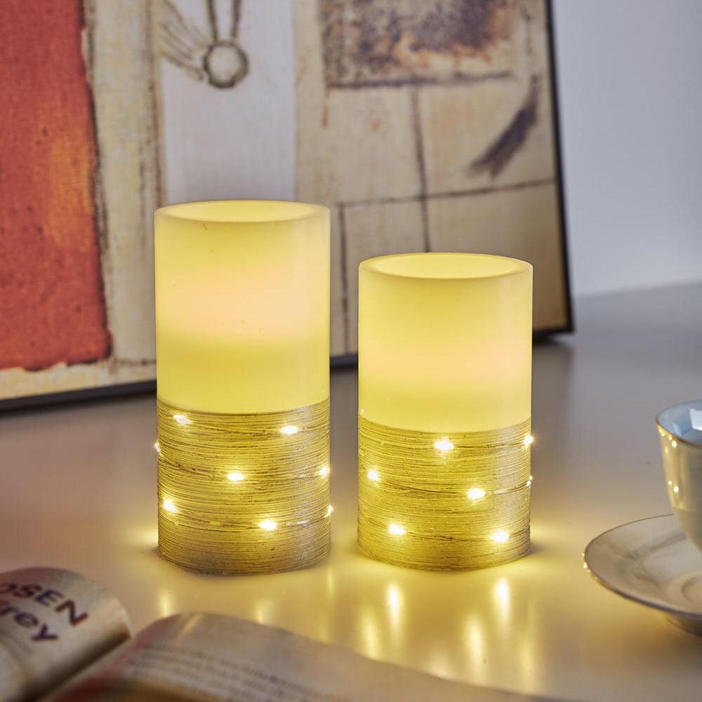 Pauleen LED-Kerze Fairy Lights (Set, 2-tlg), Wachskerze, Timer, Weiss/Silberfb.