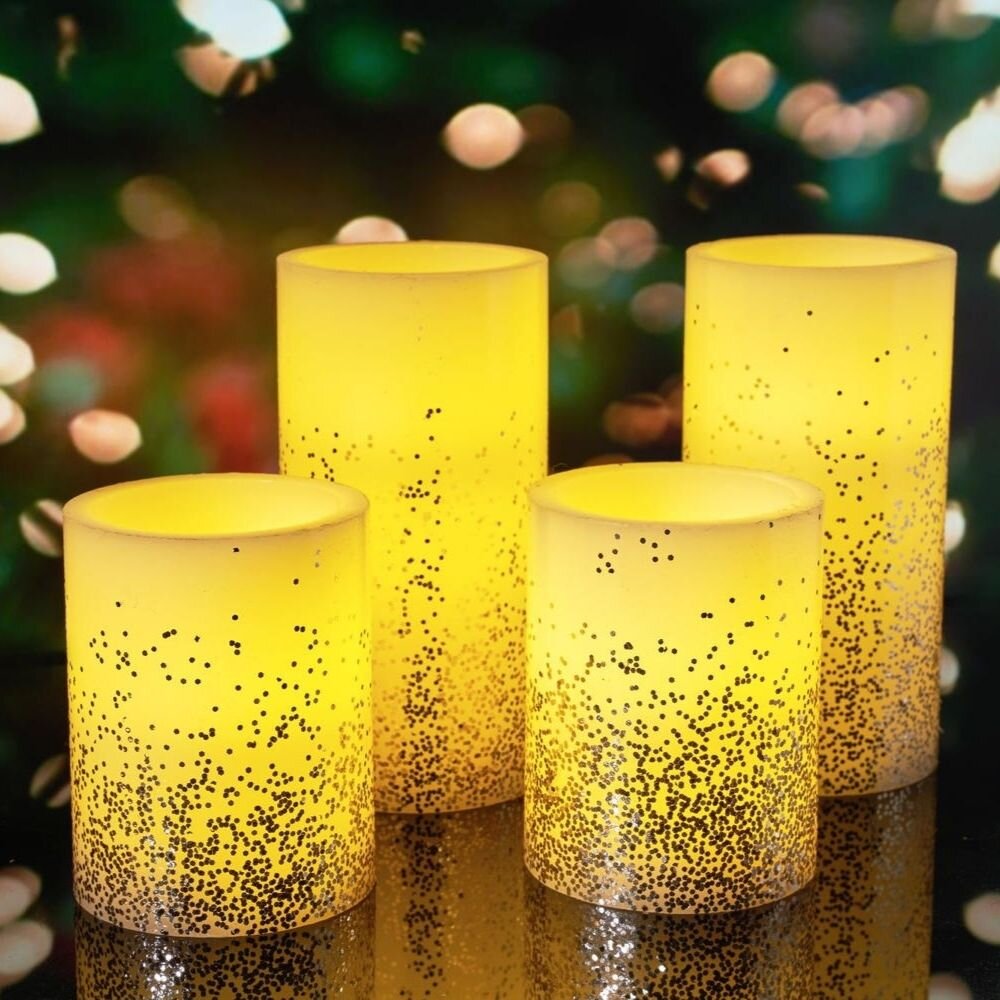 Pauleen LED-Kerze Golden Glitter (Set, 4-tlg), Wachskerze, Time, elfenbein/Glitzer goldfb.