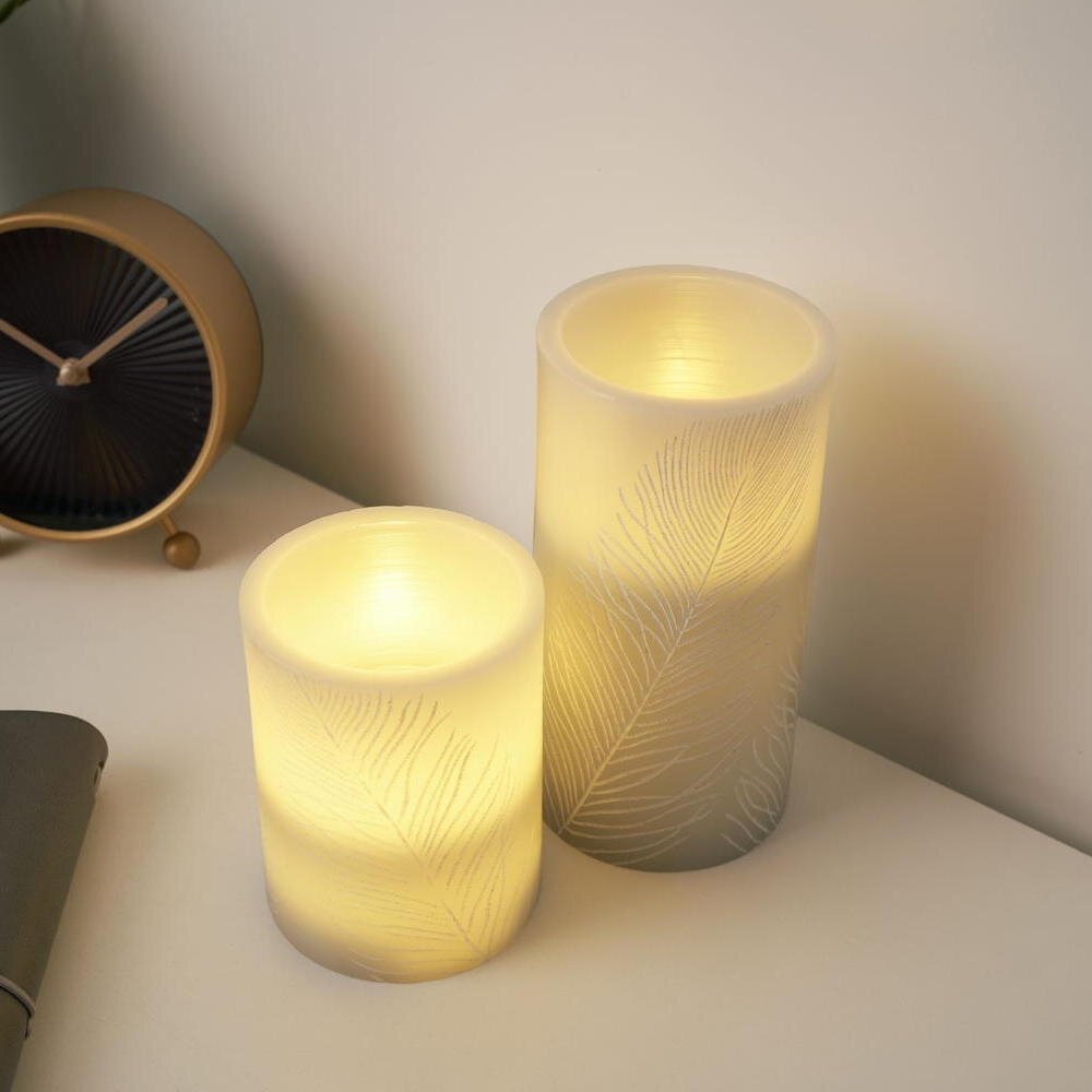 Pauleen LED-Kerze Cosy Feather (Set, 2-tlg), Wachskerze Timer Grau