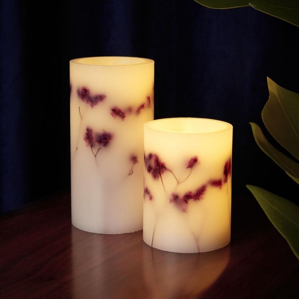 Pauleen LED-Kerze Shiny Bloom (Set, 2-tlg), Wachskerze, Timer, weiss/Blumen