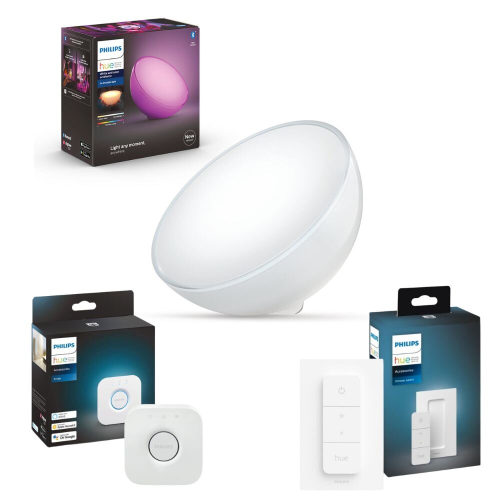 Philips Hue Bluetooth Go Akku Tischleuchte Weiß 520lm inkl. Bridge und Dimm günstig online kaufen