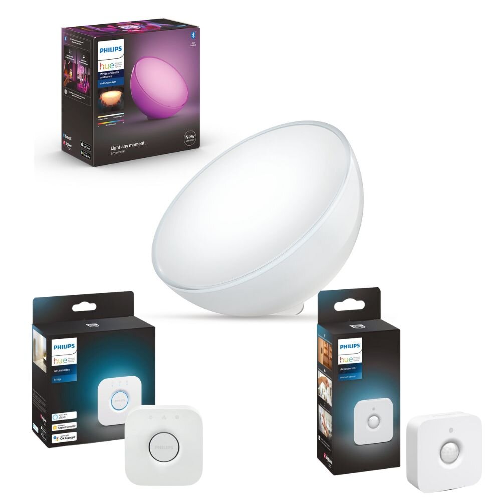 Philips Hue Bluetooth Go Akku Tischleuchte Weiß 520lm inkl. Bridge und Bewe günstig online kaufen