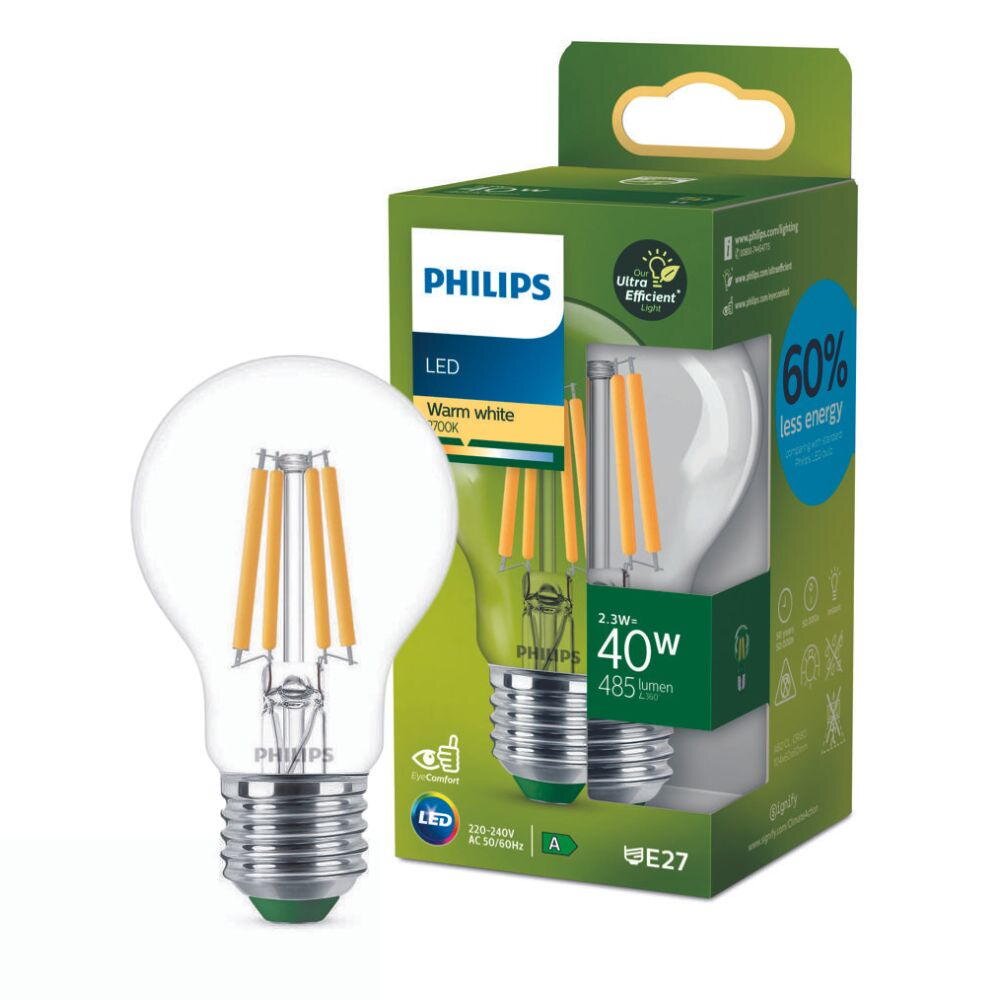 Philips Ultra Efficient LED Filament Lampe ersetzt 40W E27 Birne - A60 2,3W günstig online kaufen