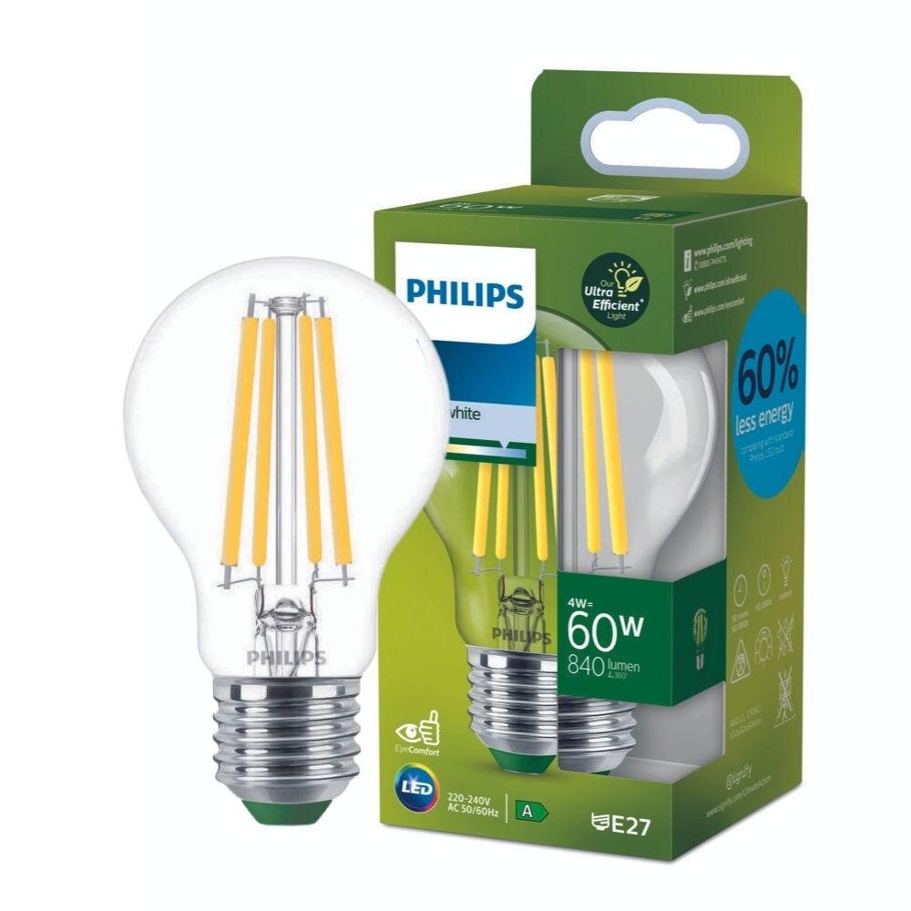 Philips Ultra Efficient LED Filament Lampe ersetzt 60W E27 Birne - A60 4W 8 günstig online kaufen