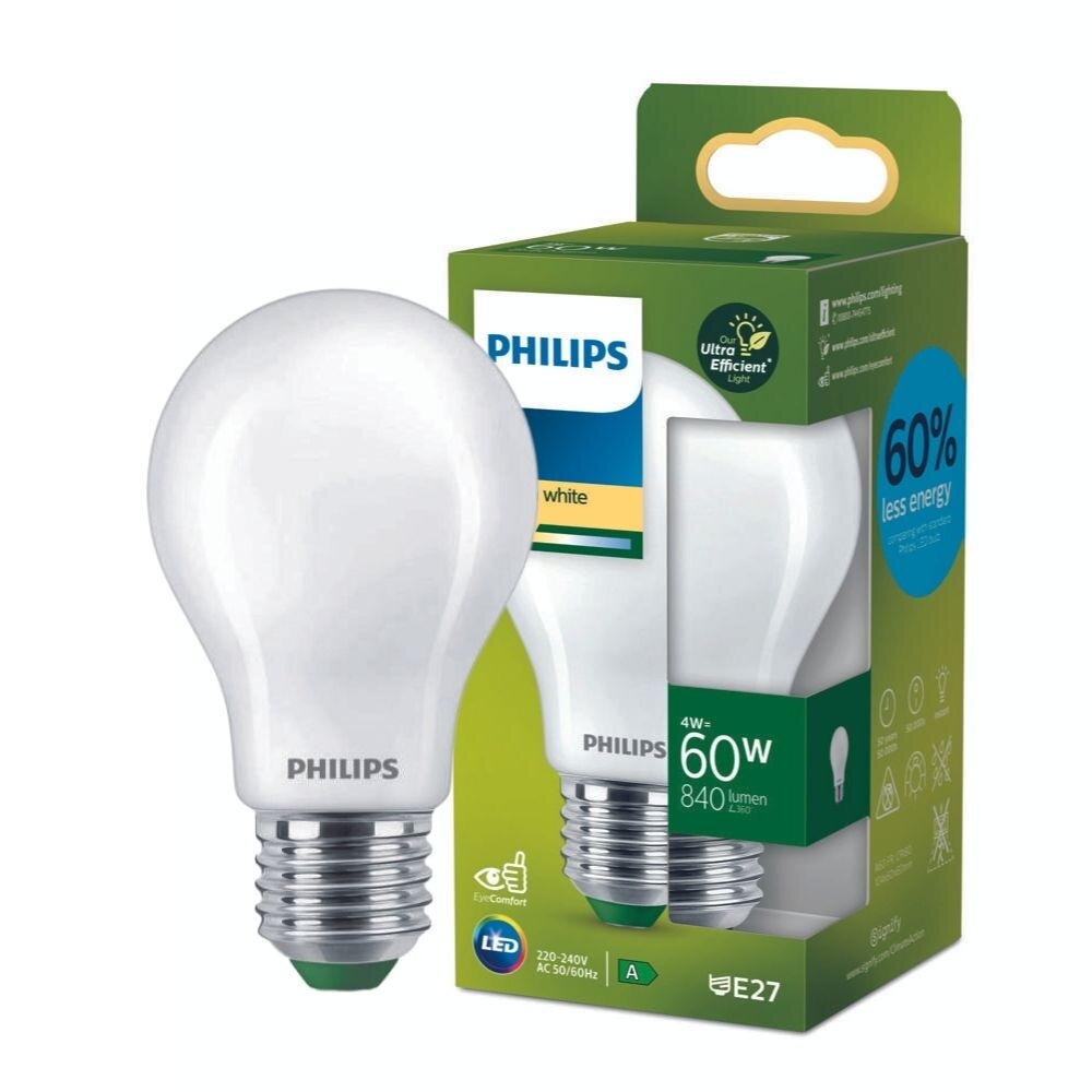 Philips LED-Leuchtmittel ultraeffizient E27 Glühlampenform 4W 840lm Matt günstig online kaufen