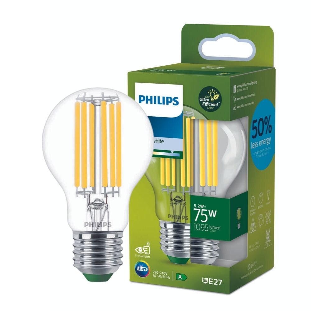 Philips Ultra Efficient LED Filament Lampe ersetzt 75W E27 Birne - A60 5,2W günstig online kaufen