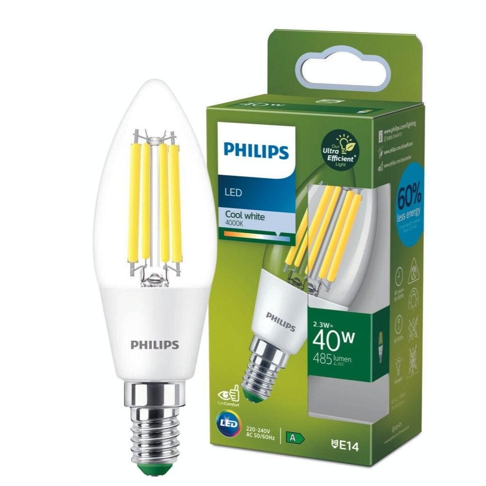 Philips Ultra Efficient LED Filament Lampe ersetzt 40W E14 Kerze - B35 2,3W günstig online kaufen