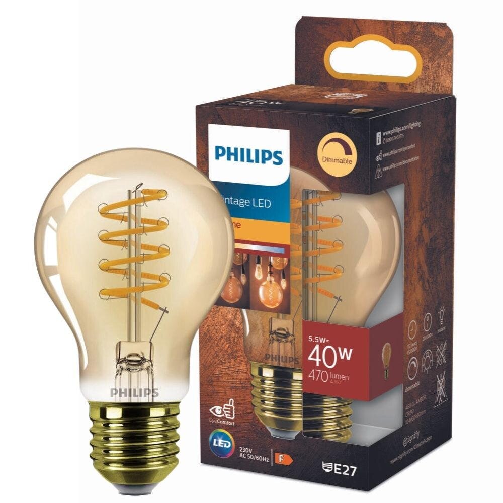 Philips Vintage LED Filament Lampe ersetzt 40W E27 Birne - A60 5,5W 470lm 2 günstig online kaufen