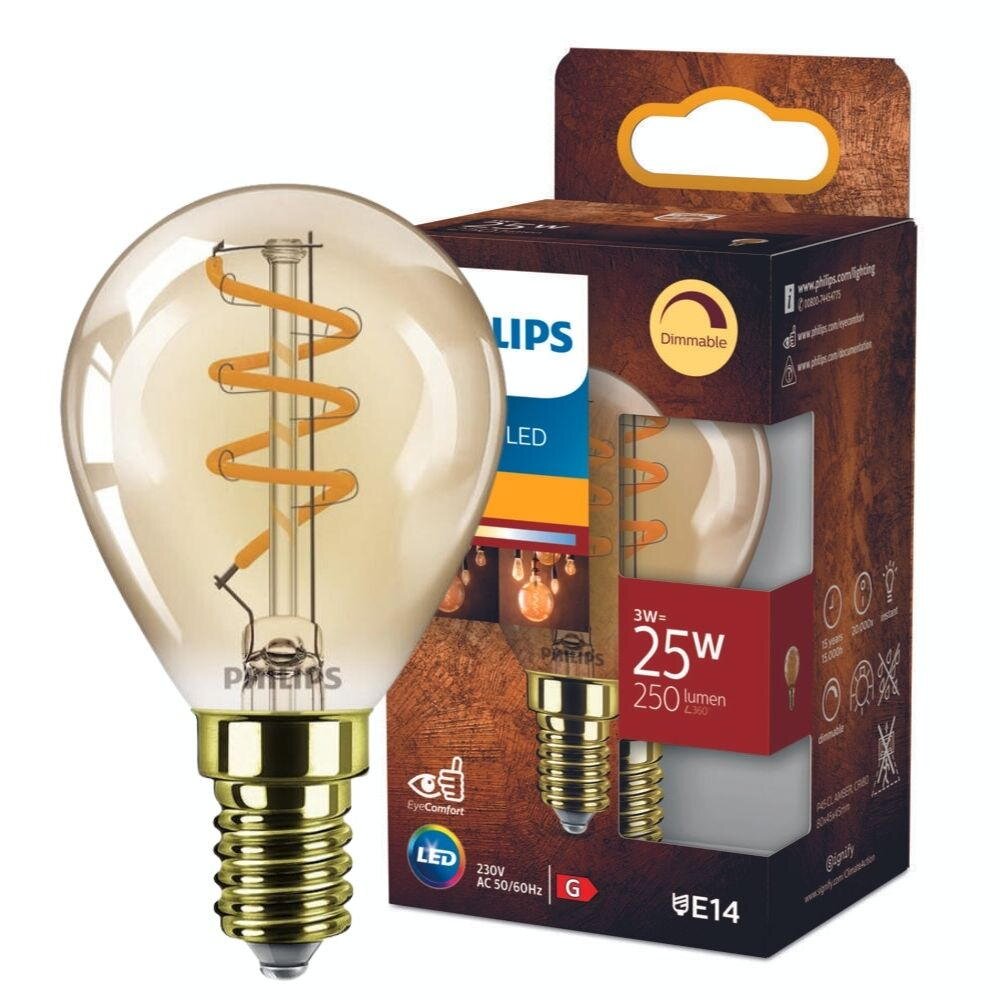 Philips Vintage LED Filament Lampe ersetzt 25W E14 Tropfen - P45 3W 250lm 2 günstig online kaufen