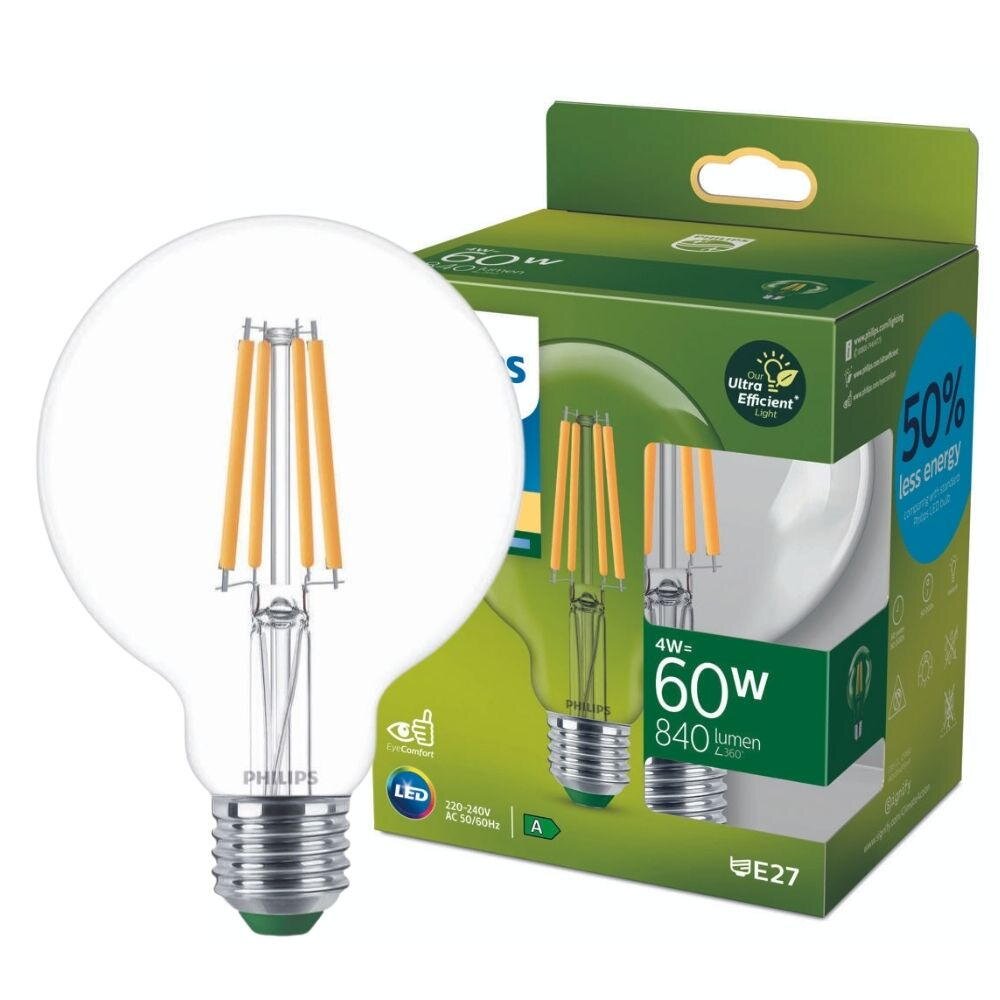 Philips Ultra Efficient LED Filament Lampe ersetzt 60W E27 Globe - G95 4W 8 günstig online kaufen